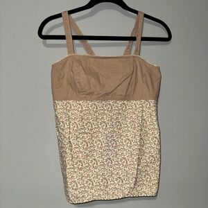 Vintage One Of A Kind Floral Cotton Cami Top Tan Boho Cottagecore Tie Back Large